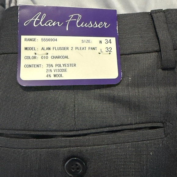 NWT Alan Flusser Wool Blend Dress Charcoal Pants Size 34x32. MSRP $65 - Picture 5 of 8